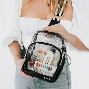 NEW PRETTY SIMPLE women's swift stadium sling bag in black/clear